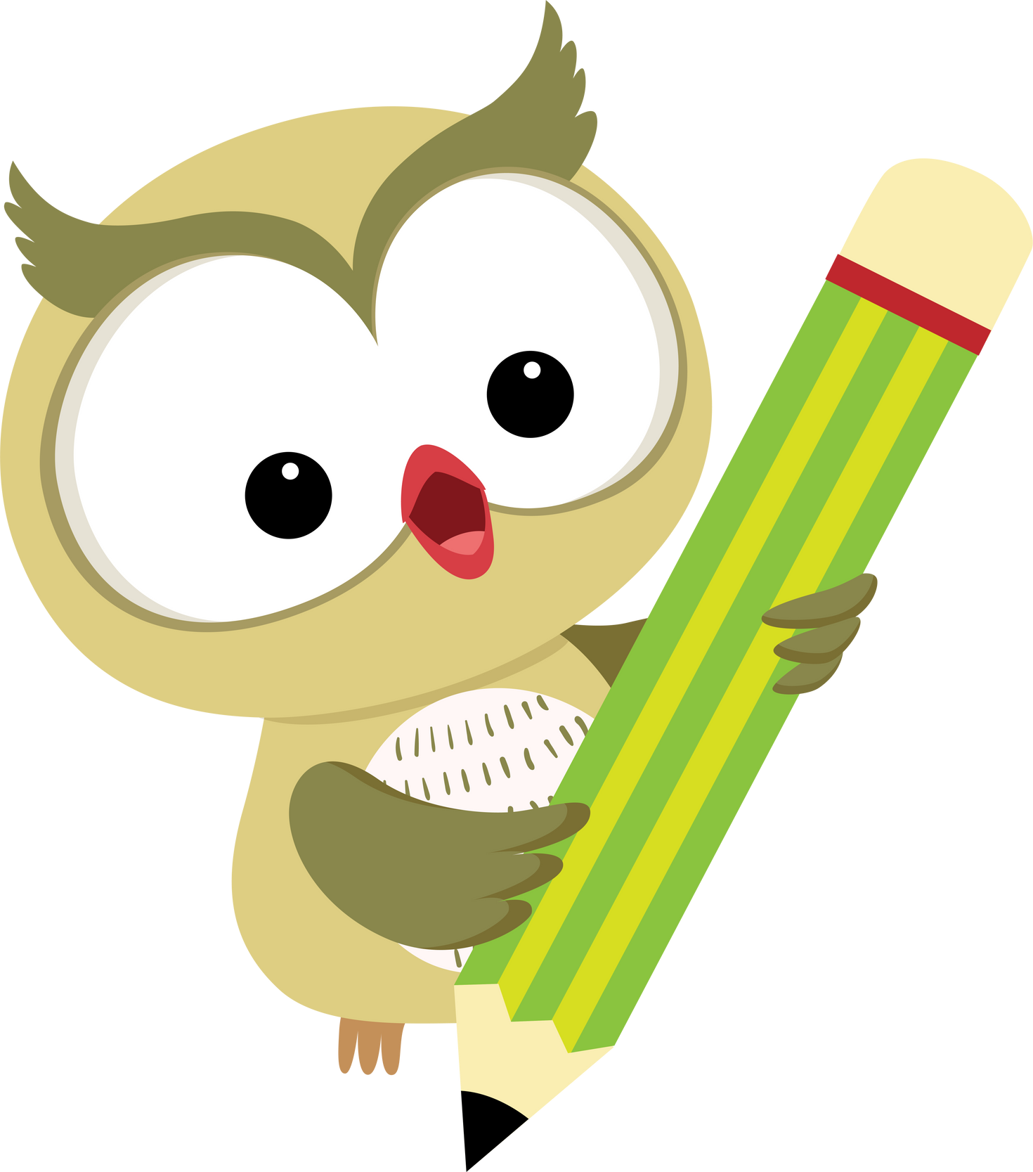 Owl Cartoon with Pencil