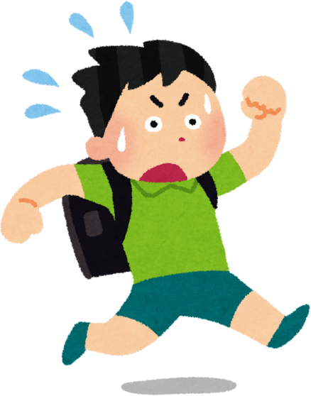 Illustration of a Young Boy Running Late to School with Backpack