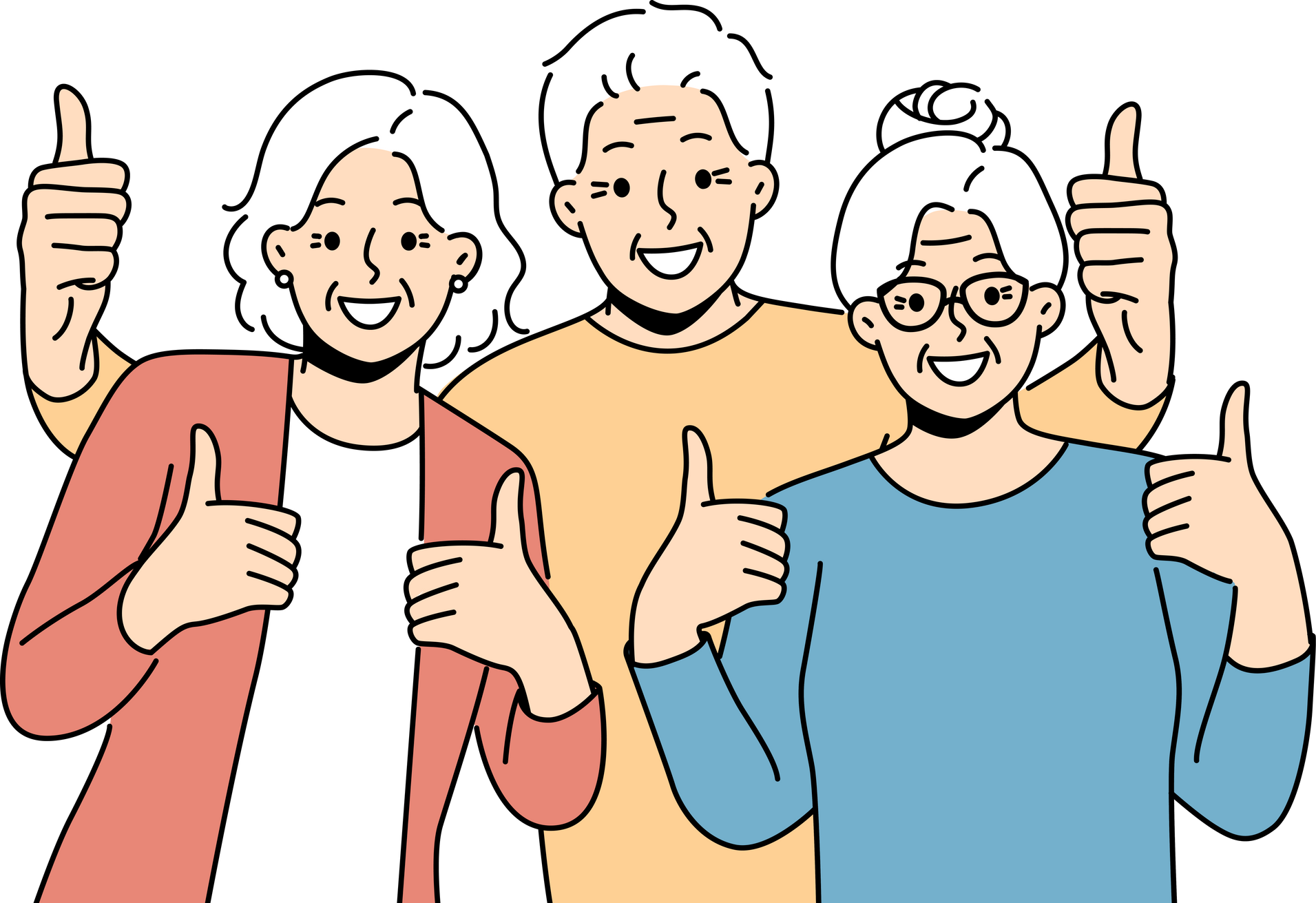 Smiling old people showing thumbs up