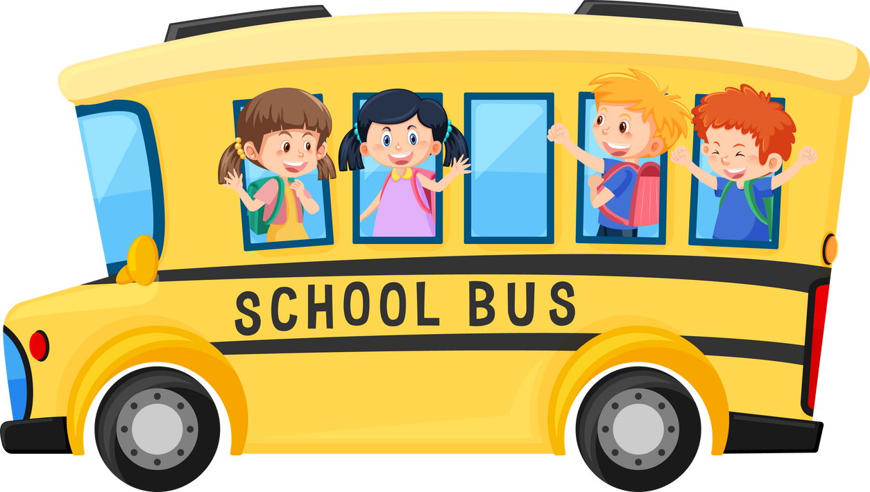 Student in School Bus on White Background