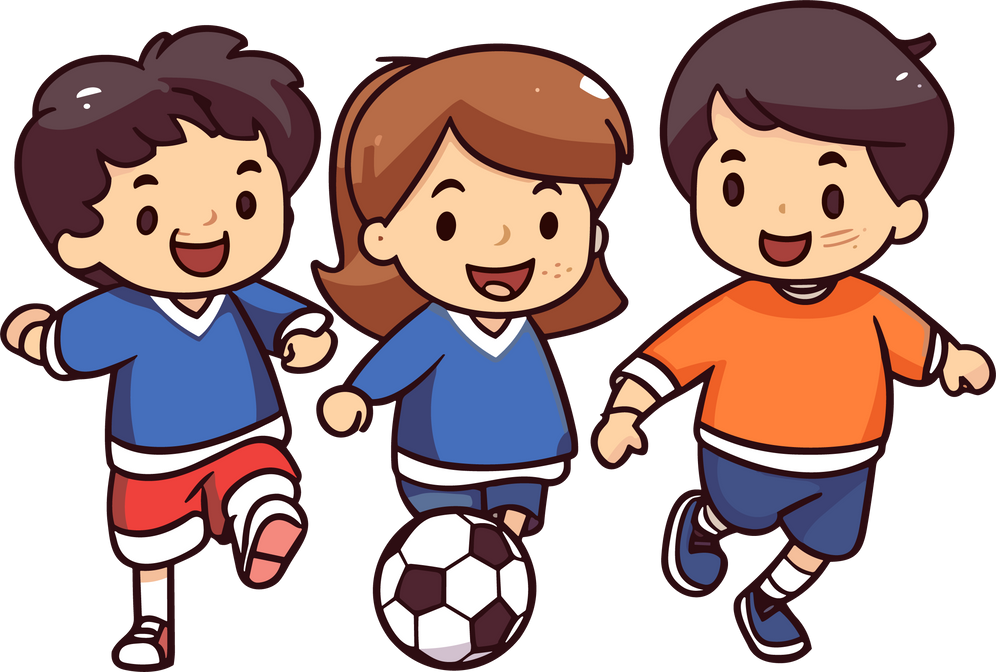 Happy kids playing football cartoon character Illustration