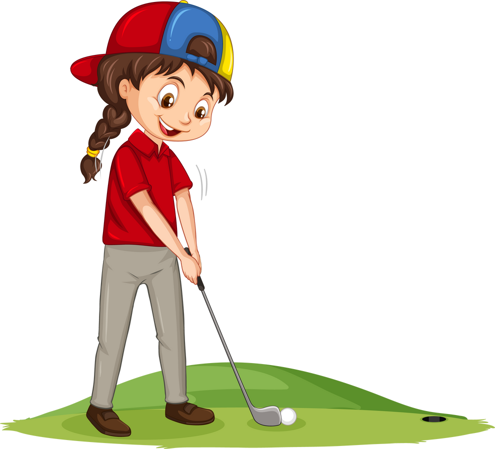 Young golf player cartoon character playing golf