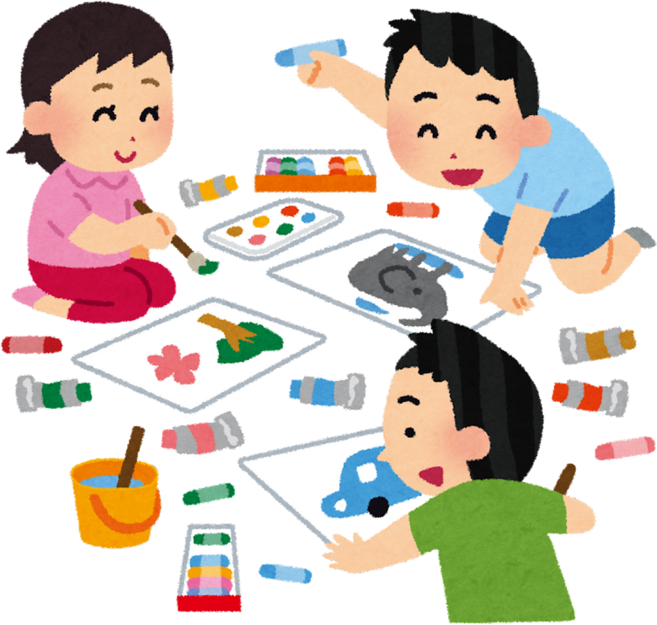 Illustration of Children Drawing and Painting