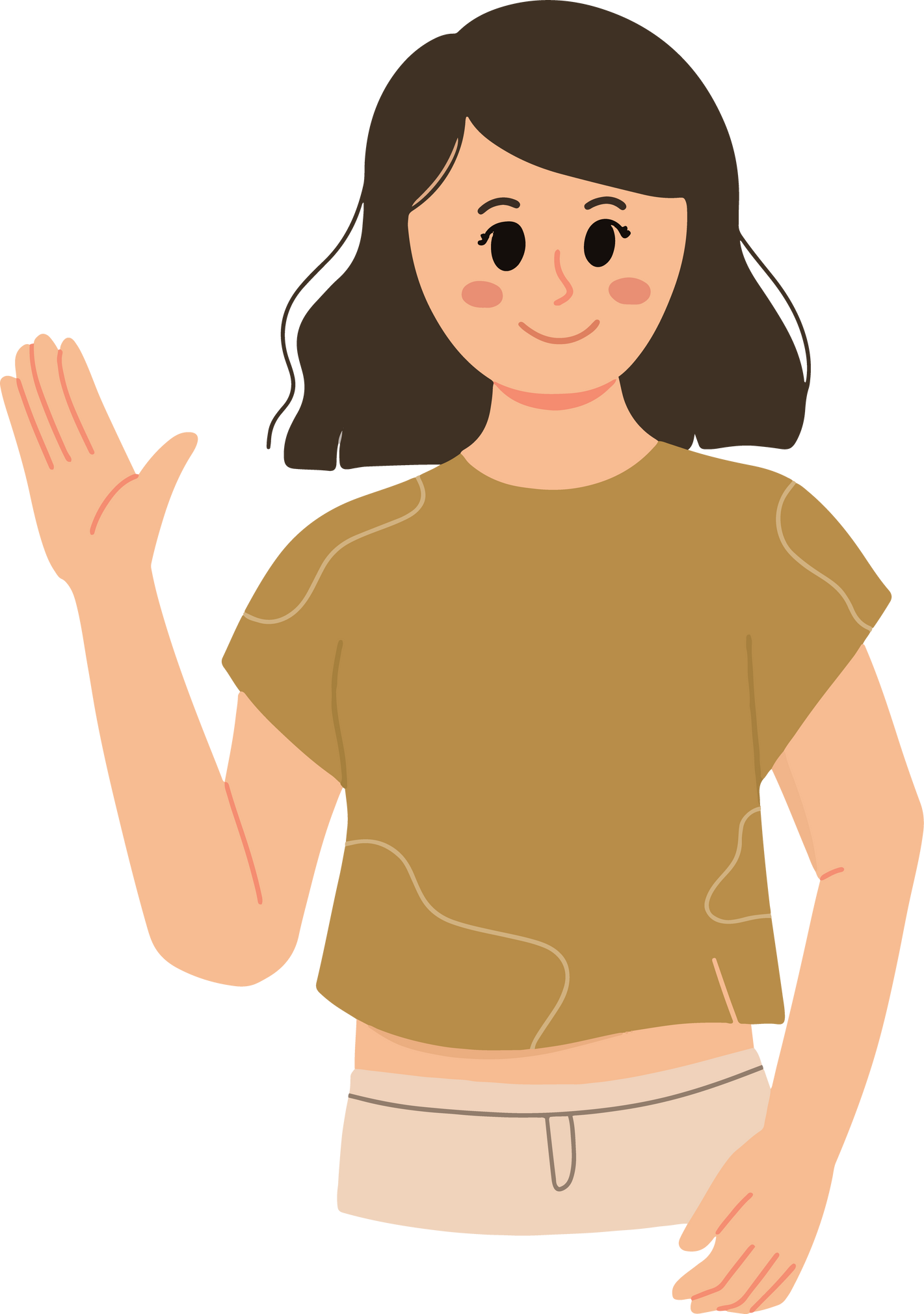 woman gesturing hello and good bye with waving hand