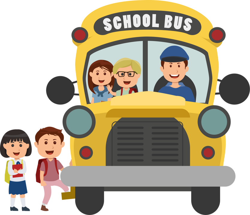 School Bus Illustration Children Go to School