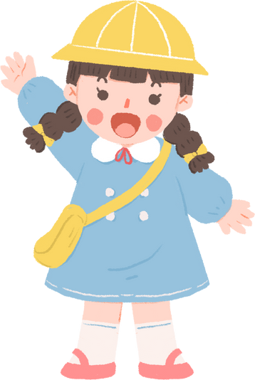 cute girl say hello kindergarten uniform